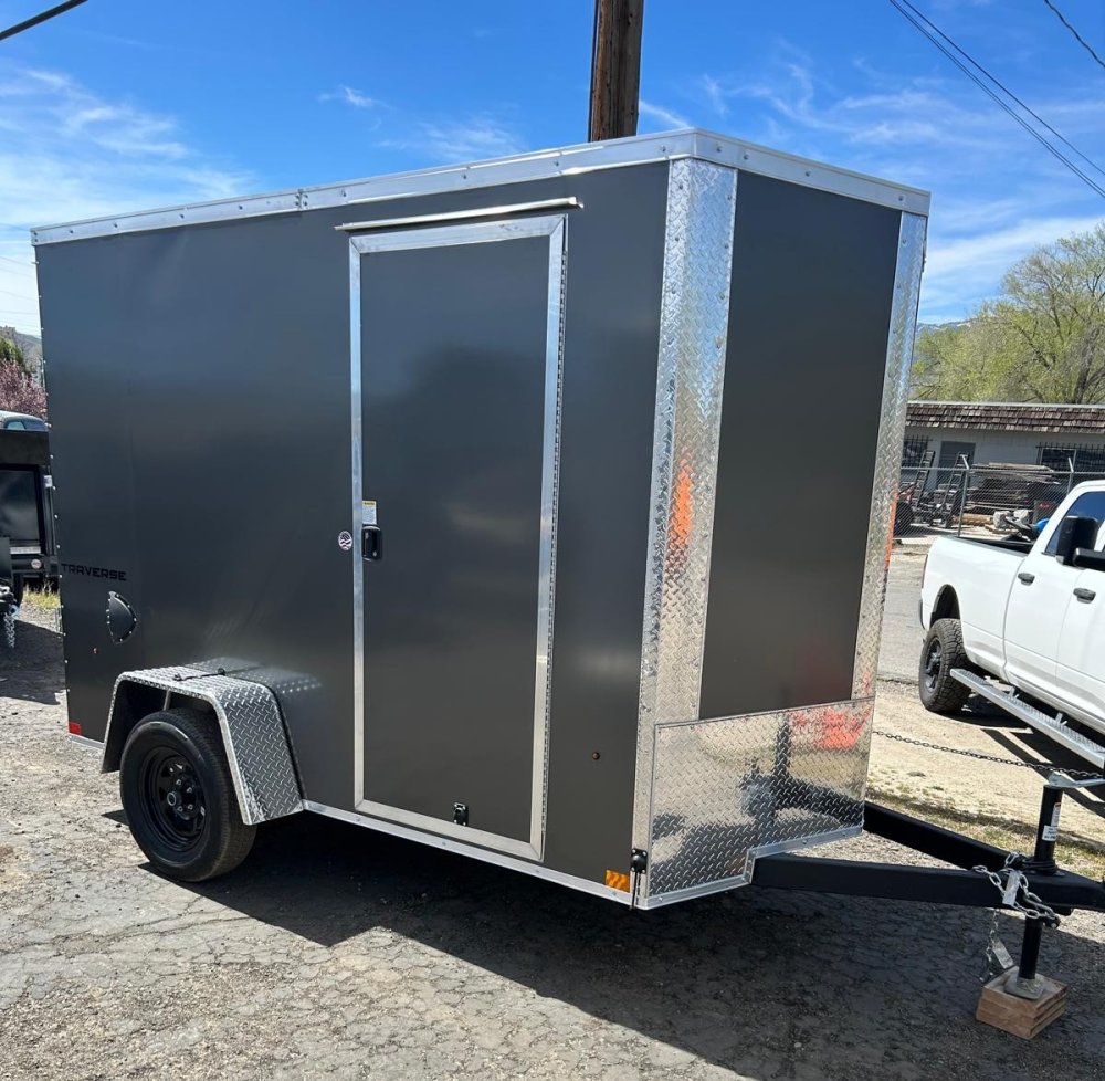 6x10 Traverse Flat Top V-Nose Enclosed Cargo Trailer 3K GVWR - Charcoal | Carson City, NV