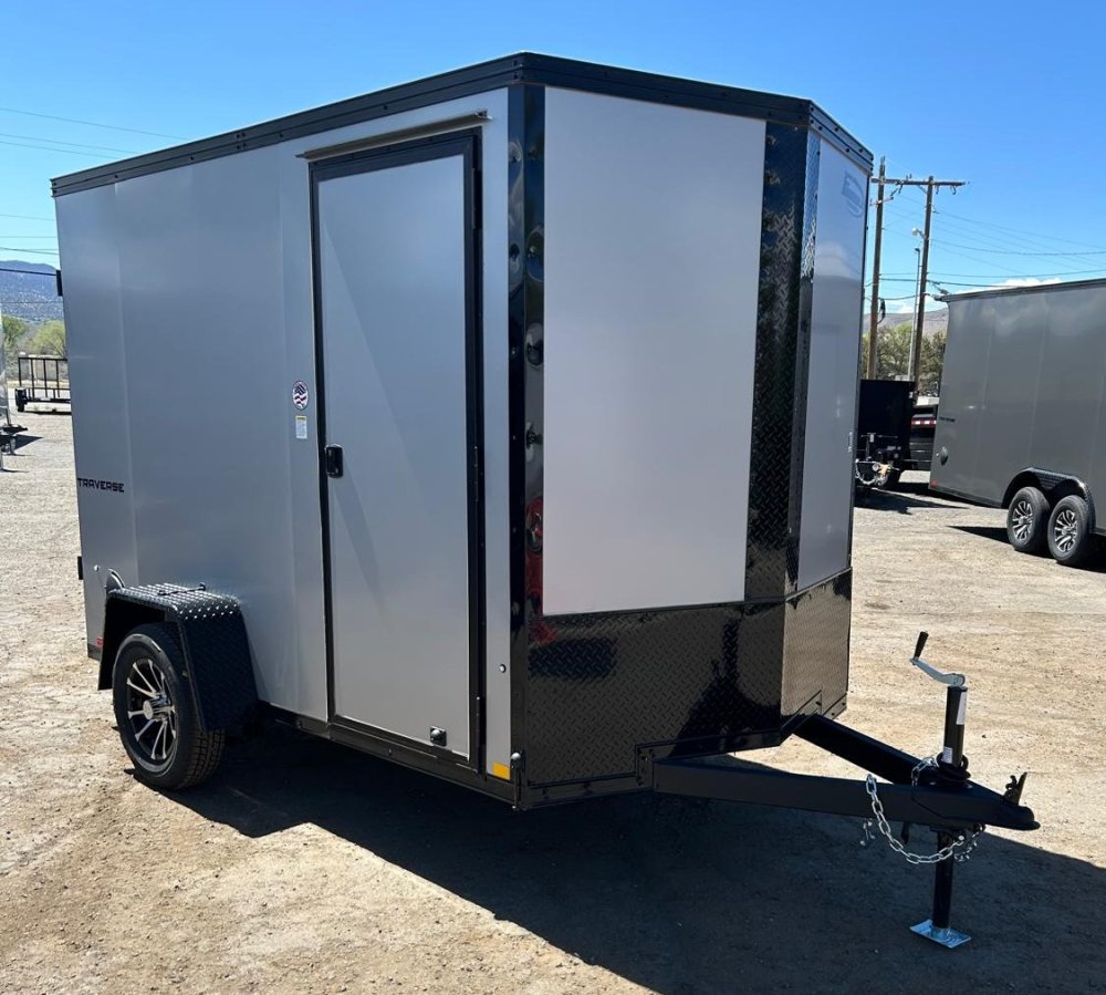 6x10 Traverse Flat Top V-Nose Enclosed Trailer - 3K GVWR - Silver/Black | Carson City, NV