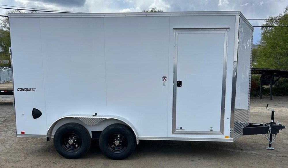7x14 Conquest SE Flat Top Sloped V-Nose Enclosed Trailer - 10K GVWR - White | Carson City, NV