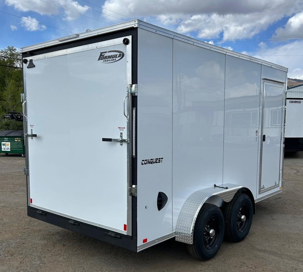 7x14 Conquest SE Flat Top Sloped V-Nose Enclosed Trailer - 10K GVWR - White | Carson City, NV