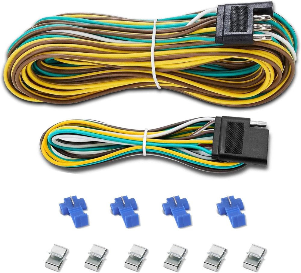 4 Pin Trailer Wiring Harness Extension Kit, 4-Way Flat Plug, 5-Wire Male & 4-Wire Female 25Ft