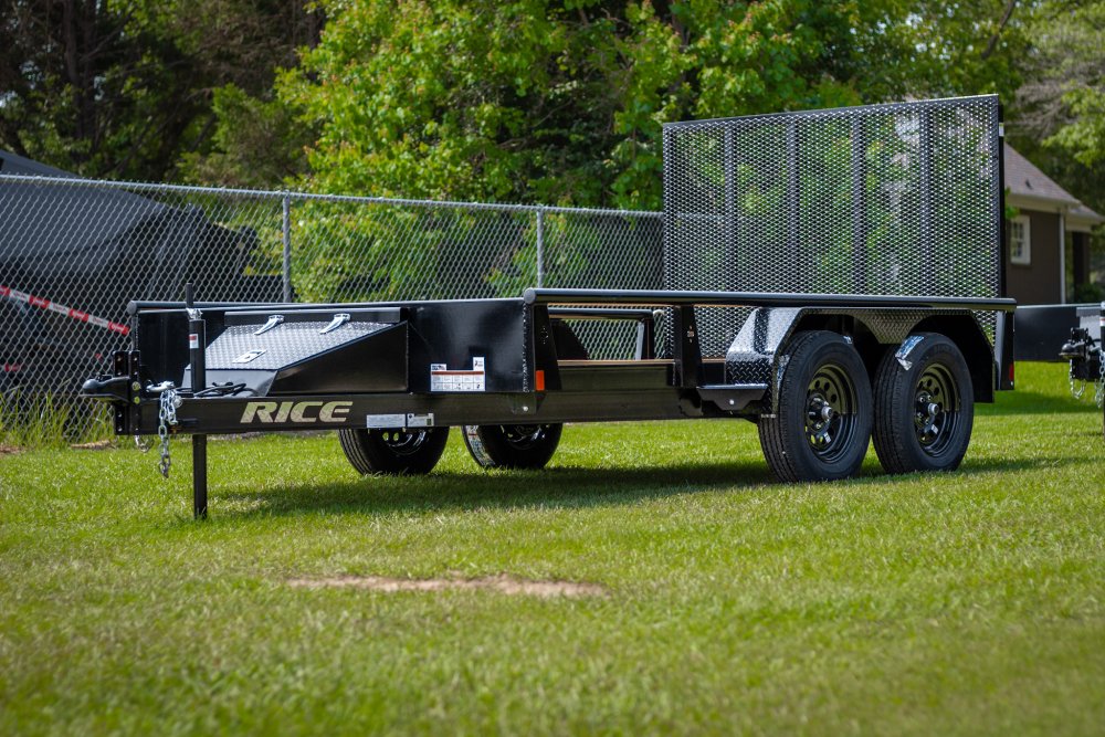 RICE Trailers Tandem Deluxe Pipe TopRail 16FT Utility