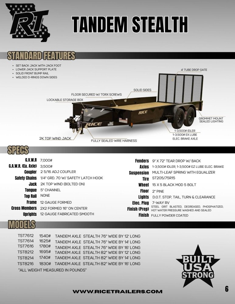 RICE Trailers Tandem Stealth 16FT Utility