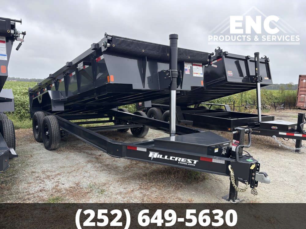 7'x16' Hillcrest Dump 15.4K Telescopic Dump Trailer with Tarp and Ramps
