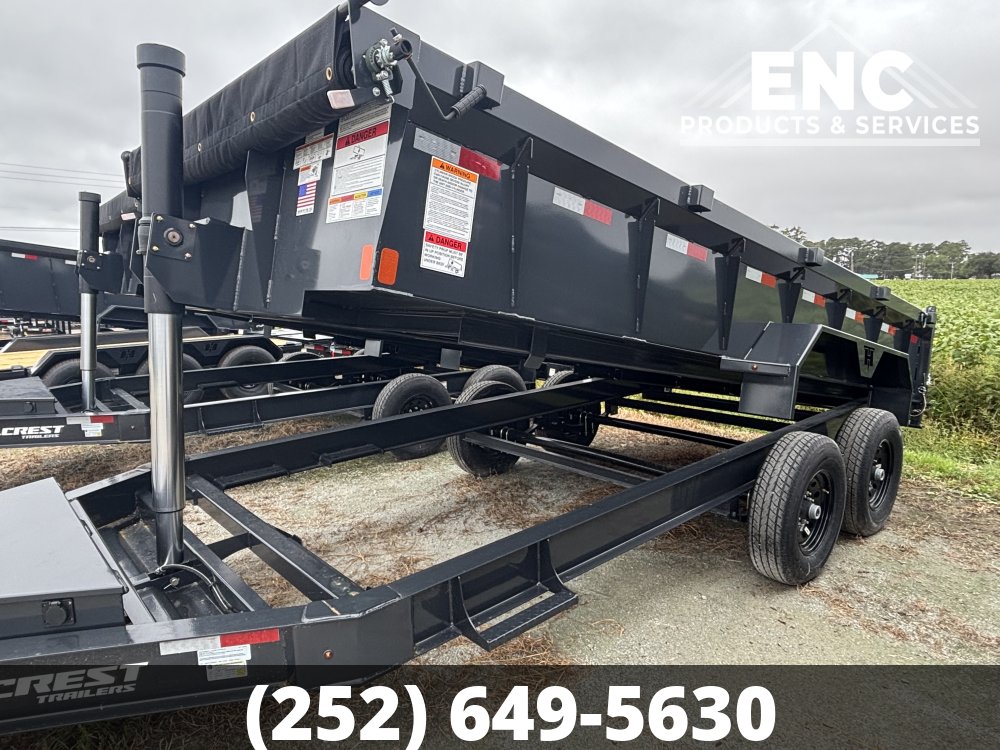 7'x16' Hillcrest Dump 15.4K Telescopic Dump Trailer with Tarp and Ramps