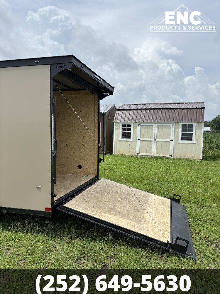 7x16 Covered Wagon Enclosed Cargo Tandem Axle Trailer 7K with Spoiler, Knife Edge Ramp, Blackout