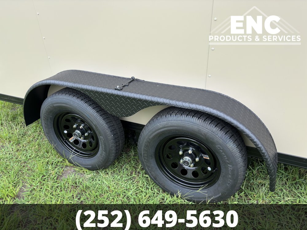 7x16 Covered Wagon Enclosed Cargo Tandem Axle Trailer 7K with Spoiler, Knife Edge Ramp, Blackout