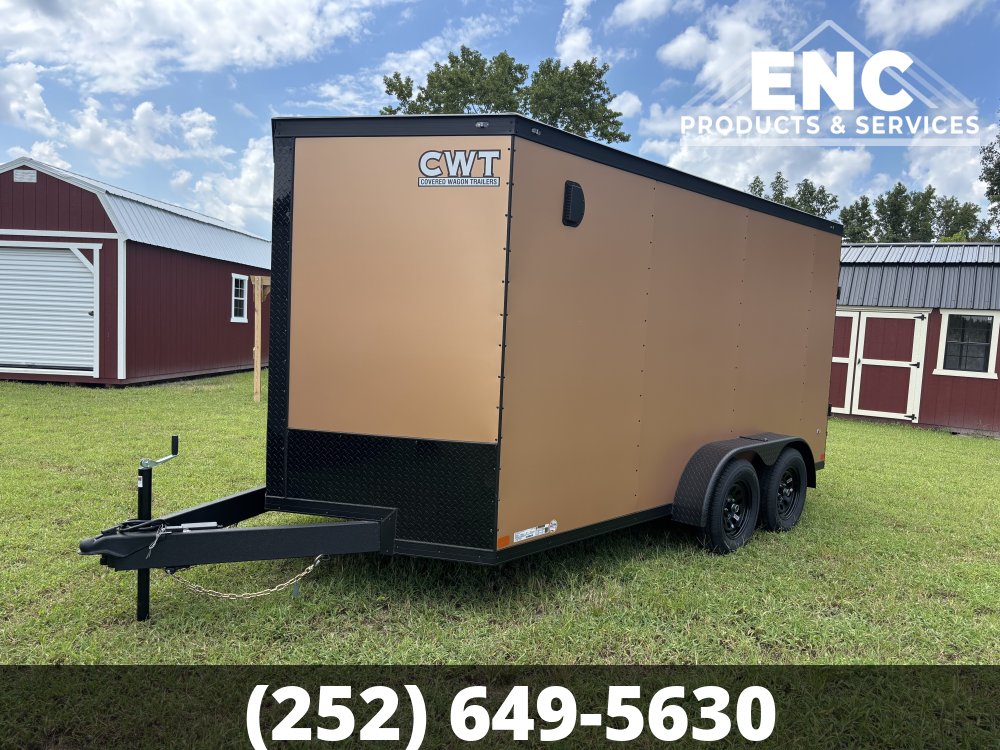 7x14 Covered Wagon Enclosed Cargo Tandem Axle Trailer 7K Blackout, Copper Polycore