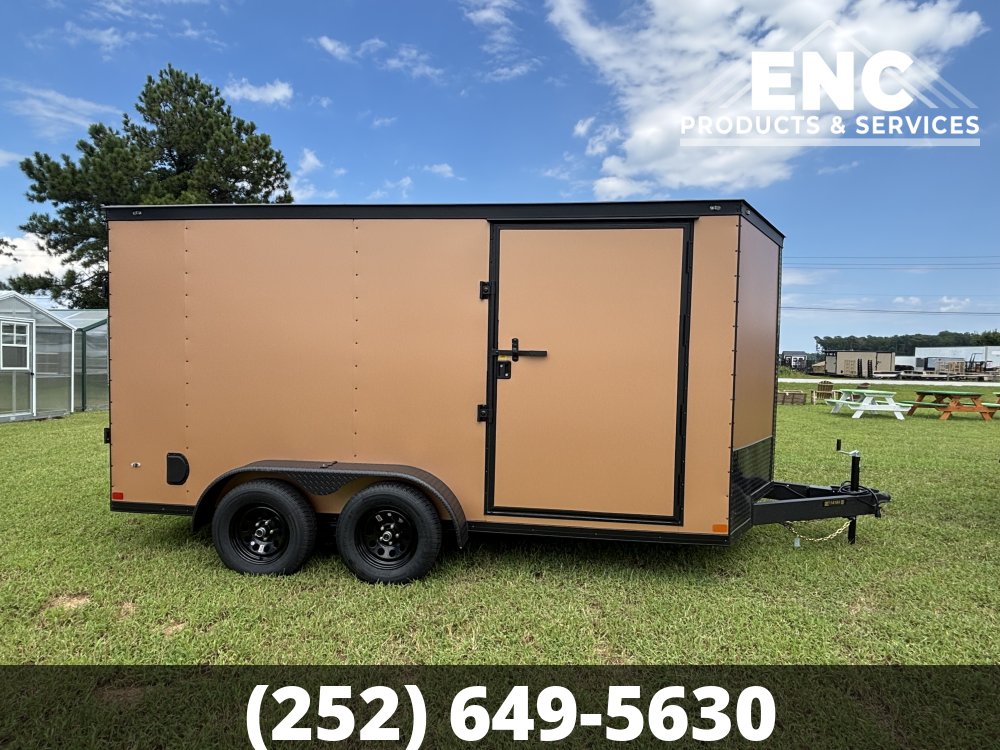 7x14 Covered Wagon Enclosed Cargo Tandem Axle Trailer 7K Blackout, Copper Polycore