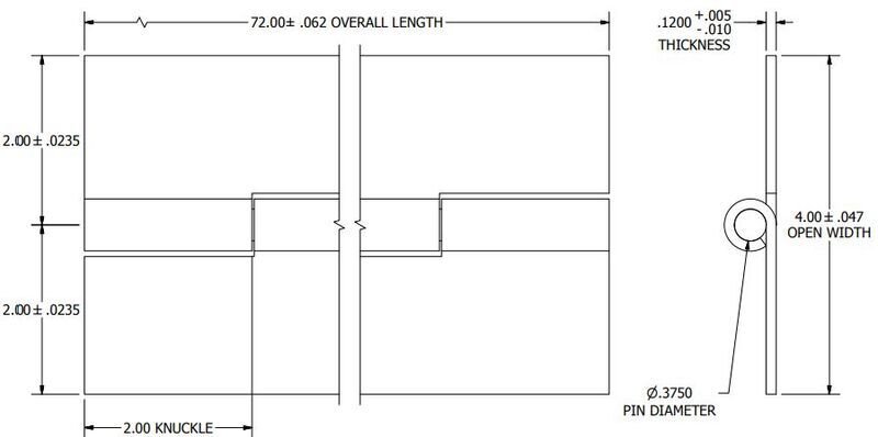 PIANO HINGE, 6' L X 4" W, 3/8" PIN DIAMETER - ALUMINUM