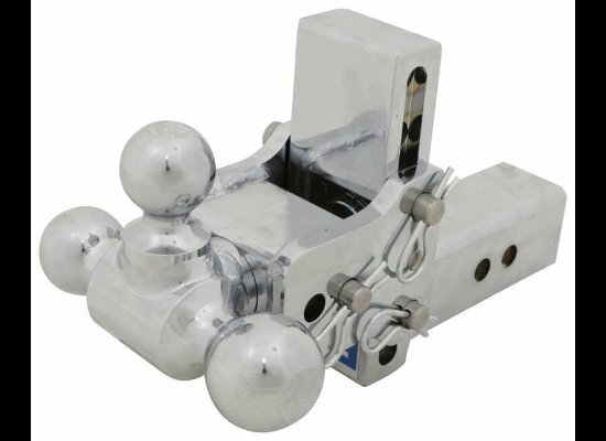 B&W TOW & STOW 3-BALL MOUNT, 2.5" HITCH, 5" DROP, 4.5" RISE, 18k - CHROME