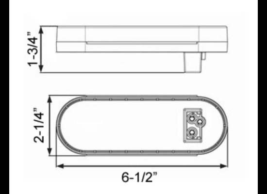 LED TAIL LIGHT, STOP, TURN, TAIL, RED LENS, 6-1/2"X2-1/4" OVAL, 6 DIODE, 3 PIN PL-3