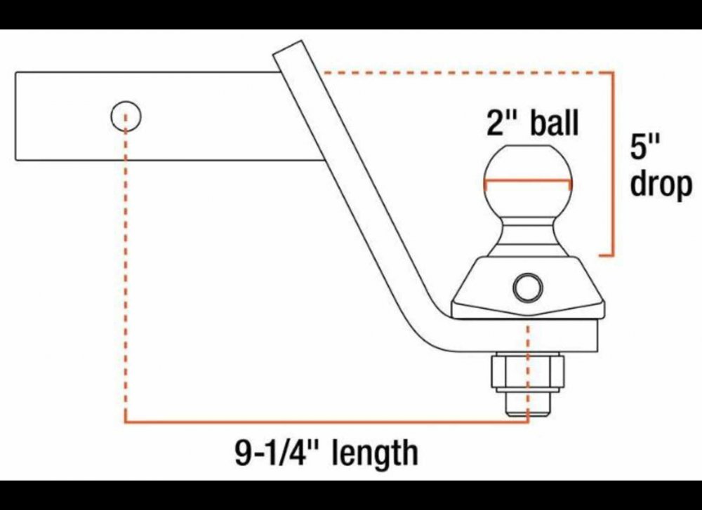 CURT ROCKERBALL ANTI-RATTLE 2" BALL MOUNT KIT, 5" DROP, 4" RISE, 9-1/4" LENGTH, 7.5K CAPACITY
