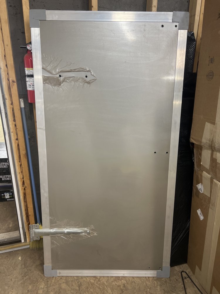 USED REPLACEMENT DOOR ASSEMBLY, 35"X67", PEWTER, ALUMINUM FRAME