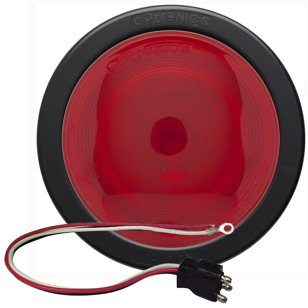 OPTRONICS STOP, TURN, TAIL LIGHT, 4" ROUND, RED SEALED WITH GROMMET AND MOUNT PLUG