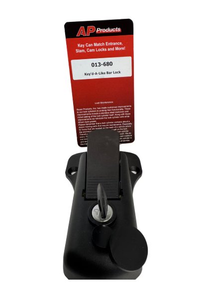 CAM BAR / SLAM HASP LATCH, LOCKING, MATTE BLACK WITH AE SERIES KEY- LEGEND STYLE