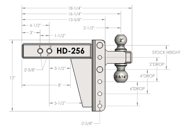 BULLETPROOF HITCHES 2-BALL MOUNT FOR 2-1/2" HITCH, 6" DROP, 6" RISE - 22K