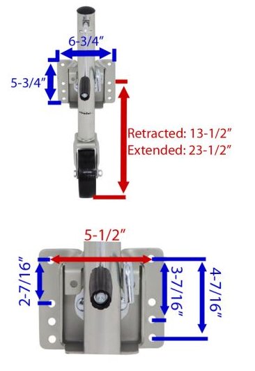 RAM BOAT TRAILER JACK W/WHEEL 1K, SIDE WIND, 10" LIFT, ZINC, 6" CASTER WHEEL