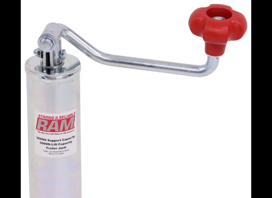 RAM ROUND A-FRAME TRAILER JACK, TOPWIND, 3K LIFT 5 K SUPPORT, 14-7/8" TRAVEL, ZINC COATED