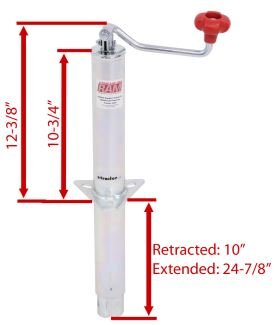 RAM ROUND A-FRAME TRAILER JACK, TOPWIND, 3K LIFT 5 K SUPPORT, 14-7/8" TRAVEL, ZINC COATED
