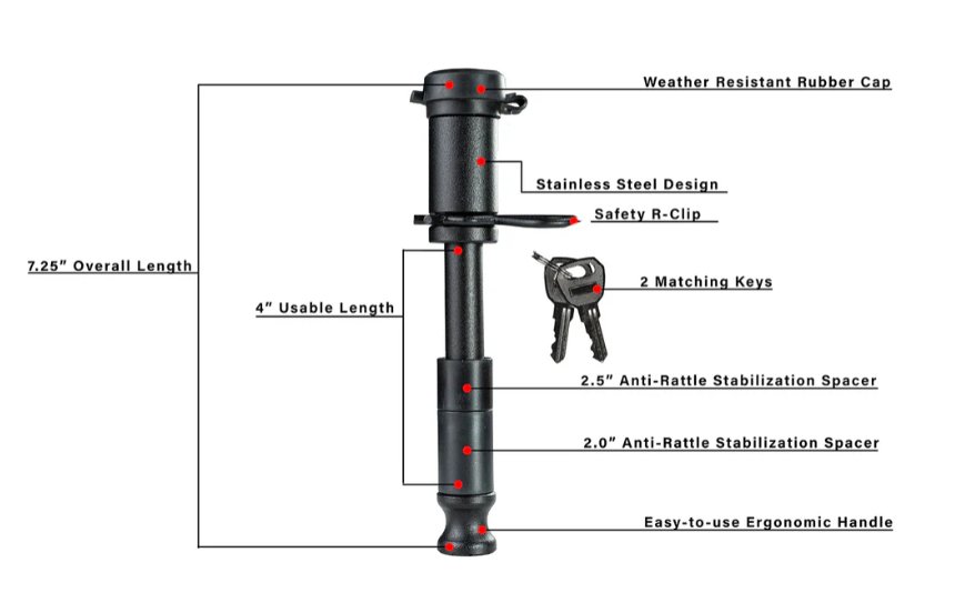 BULLETPROOF HITCHES 5/8" BLACK OPS LOCKING PIN FOR 2", 2.5" & 3" HITCH RECEIVERS, 4" USABLE LENGTH