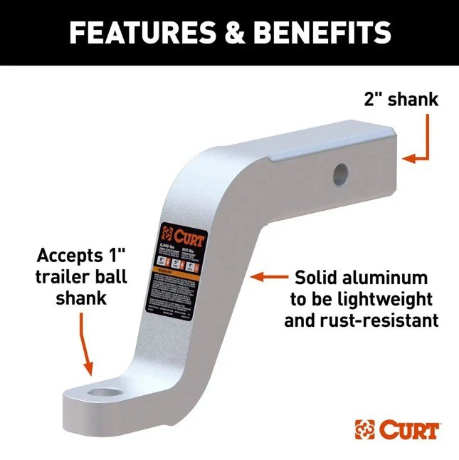 CURT ALUMINUM 2" BALL MOUNT - 8K 6" DROP