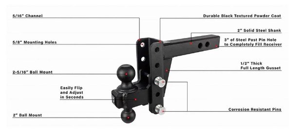 BULLETPROOF HITCHES 2-BALL MOUNT FOR 2" HITCH, 4" DROP, 4" RISE - 22K
