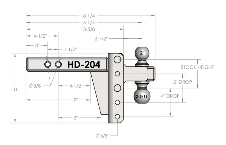 BULLETPROOF HITCHES 2-BALL MOUNT FOR 2" HITCH, 4" DROP, 4" RISE - 22K