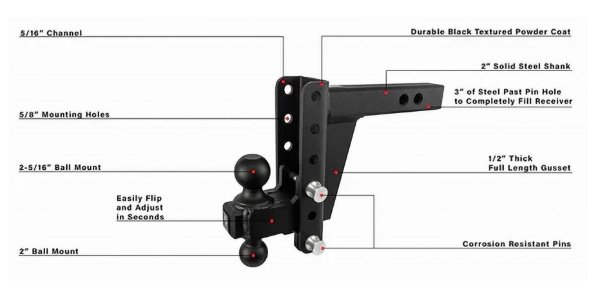 BULLETPROOF HITCHES 2-BALL MOUNT FOR 2" HITCH, 6" DROP, 6" RISE - 22K