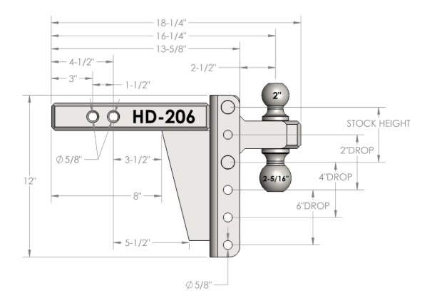 BULLETPROOF HITCHES 2-BALL MOUNT FOR 2" HITCH, 6" DROP, 6" RISE - 22K