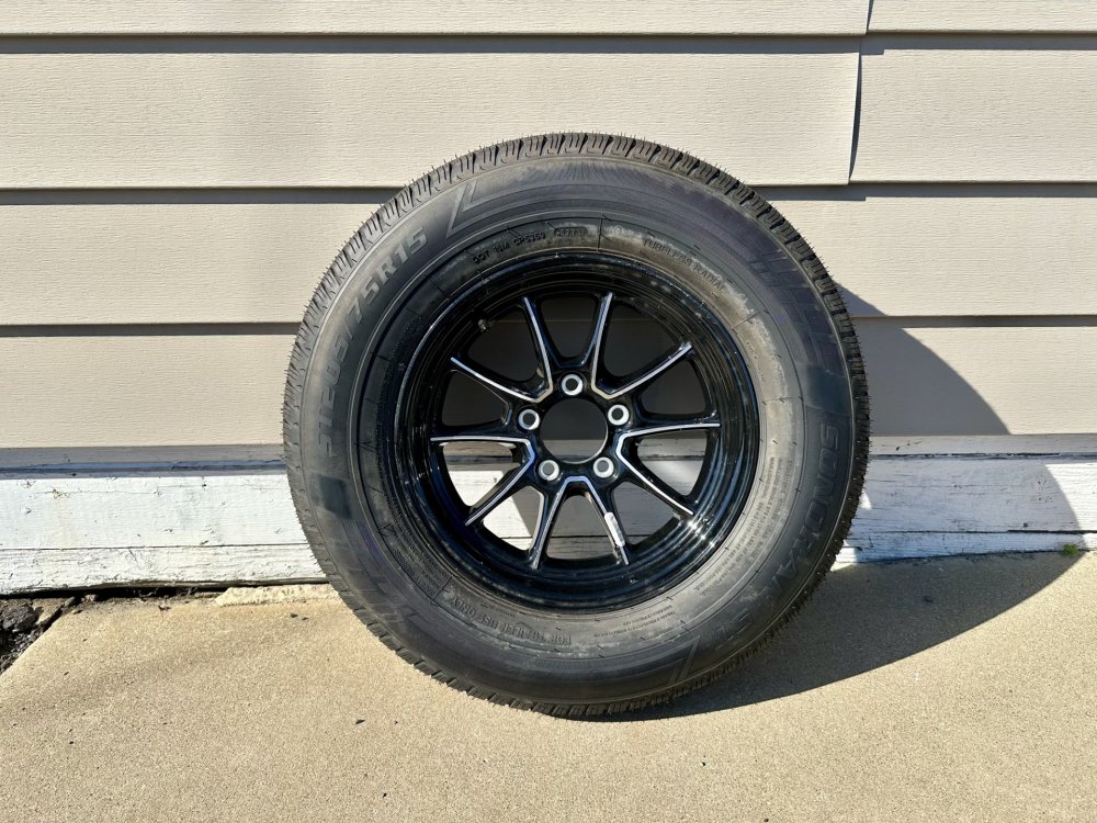 205/75R15 CROSS ALUMINUM SPARE TIRE & WHEEL - BLACK/SILVER SPLIT SPOKE - 5 LUG, 5X4.5, LRD