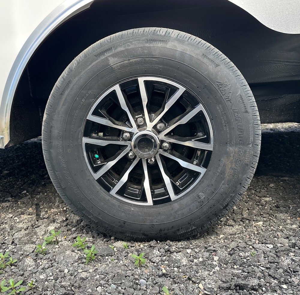 225/75R15 NOVAE ALUMINUM SPARE TIRE & WHEEL - ALUMINUM/BLACK EDGE - 6 LUG X 5.5 , 6X5.5, LRD