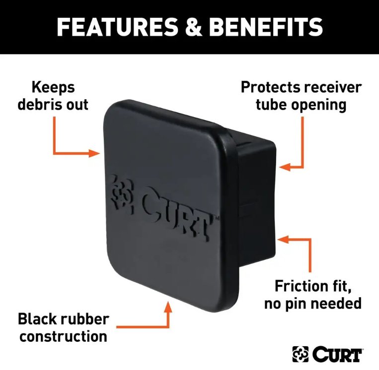 CURT 2" BLACK RUBBER HITCH TUBE COVER, 2" X 2" - RETAIL PACKAGED