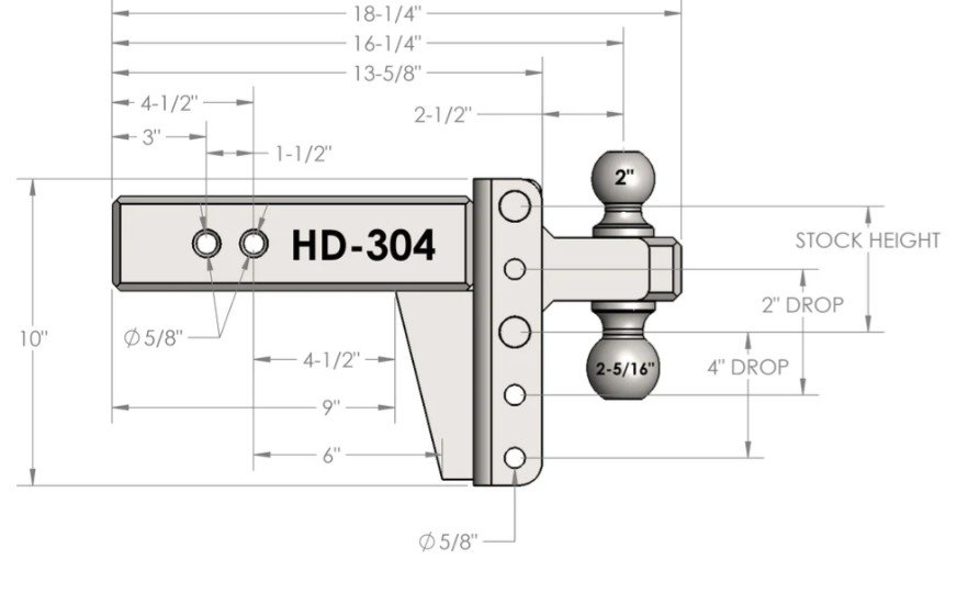 BULLETPROOF HITCHES 2-BALL MOUNT FOR 3" HITCH, 4" DROP, 4" RISE - 22K