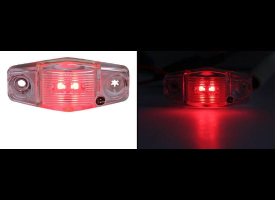 MINI RED LED CLEARANCE OR SIDE MARKER LIGHT, 2 DIODE, CLEAR LENS 2-1/2"Lx1-1/8"W