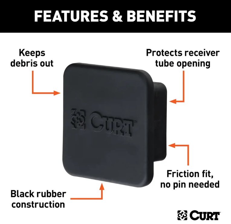 CURT 2-1/2" BLACK RUBBER HITCH TUBE COVER, 2-1/2" X 2-1/2" - RETAIL PACKAGED