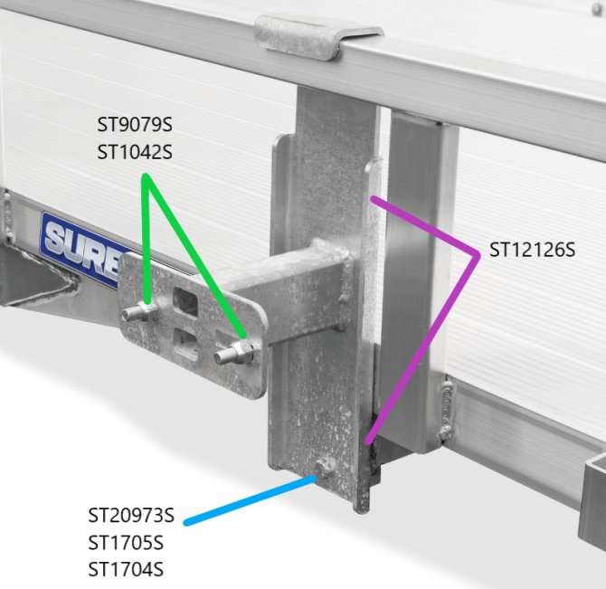 SURE-TRAC SPARE TIRE HOLDER, MOUNT, BOLT ON, STEEL - FOR ALUMINUM TUBE TOP TRAILERS