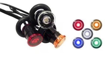 TECNIQ MINI CLEARANCE MARKER LIGHT 3/4" ROUND CLEAR LENS, BLUE LED W/ PIGTAIL & GROMMET 9" BULLET