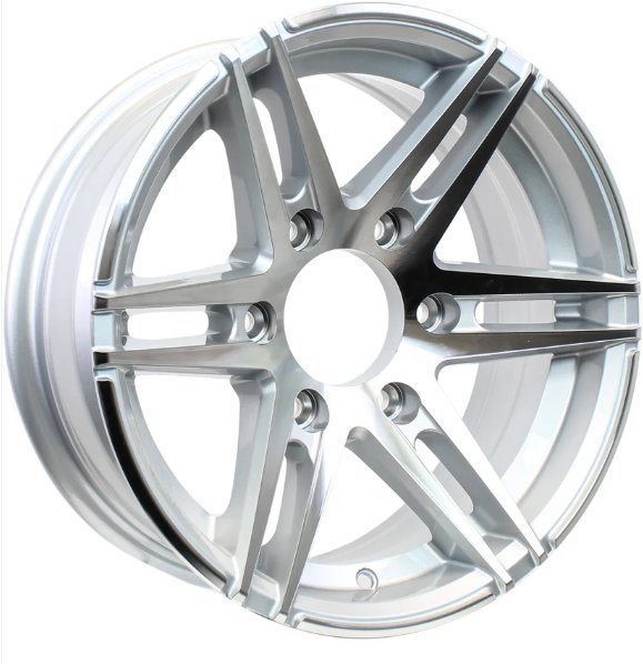 225/75R15 NOVAE ALUMINUM SPARE TIRE & WHEEL - SILVER SPLIT 6 SPOKE SIDEWINDER, 6 LUG, 6X5.5 - LRE