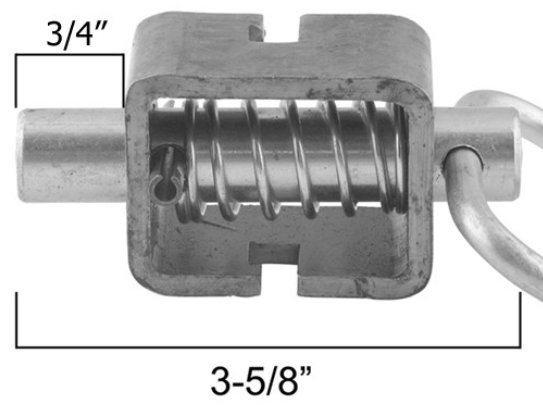 REDLINE WELD-ON ZINC SPRING LATCH, WELD ON, 2" BASE, 5/8" PIN DIAMETER, 4" LONG PIN