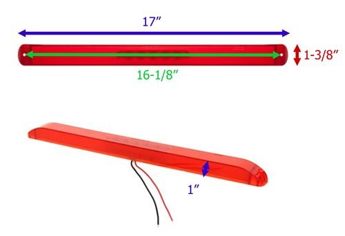 GLOLIGHT THINLINE LED TRAILER TAIL LIGHT STT, 28 DIODE - RED LENS 17"X1-3/8"X1"