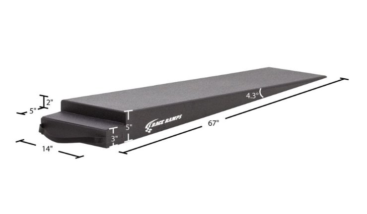 RACE RAMP - 5" H TRAILER RAMP, 4.3 DEGREE APPROACH ANGLE, NOTCH RAMP, 67"x14"x5"-2"