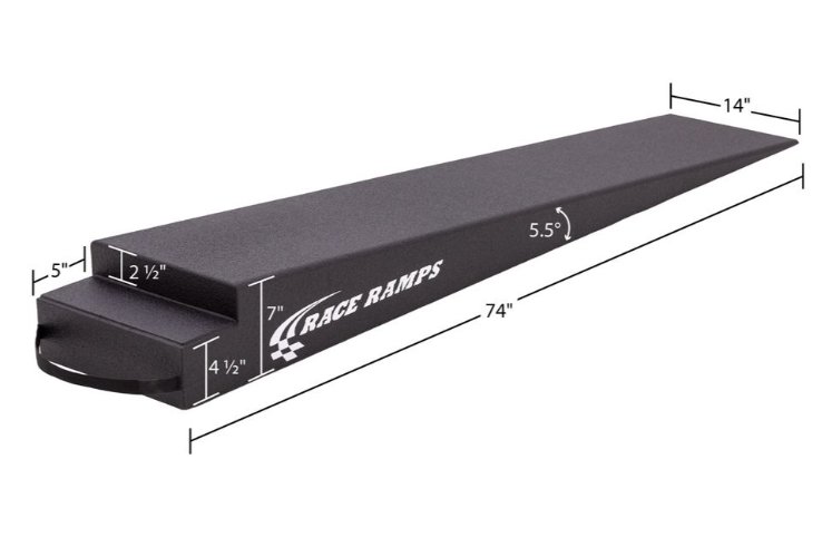 RACE RAMP - 7" H TRAILER RAMP, 5.5 DEGREE APPROACH ANGLE, NOTCH RAMP, 74"x14"x7"-2-1/2"