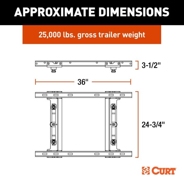 CURT PUCK SYSTEM 5TH WHEEL ADAPTER WITH RAILS, FOR SELECT CHEVY, FORD, GMC - 25K