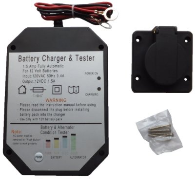 PANEL MOUNT BATTERY CHARGER - COMMON ON DUMPS, 12V 5 AMP WITH TESTER 120V AC INPUT