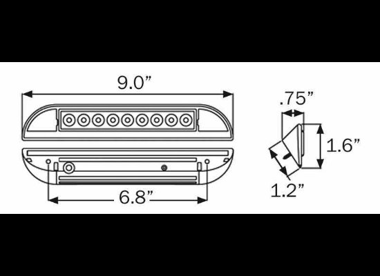 OPTI-BRITE LED STRIP LIGHT, WHITE - BLACK WEDGE BASE, 9"X1-5/8"X3/4"