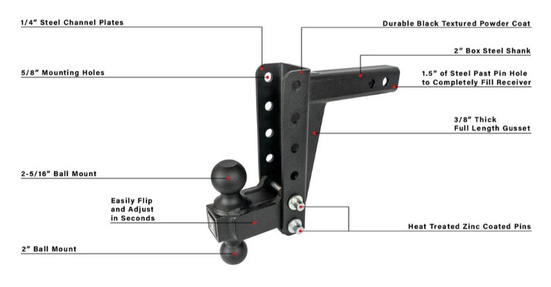 BULLETPROOF HITCHES 2-BALL MOUNT FOR 2" HITCH, 6" DROP, 6" RISE - 14K