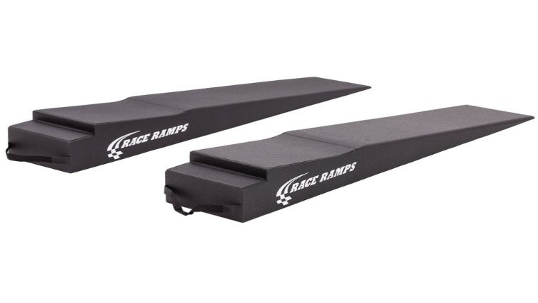 RACE RAMP - 7" H TRAILER RAMP, 5.5 DEGREE APPROACH ANGLE, WITH FLAP CUT OUT, 74"x14"x6-1/4"-4-3/4"