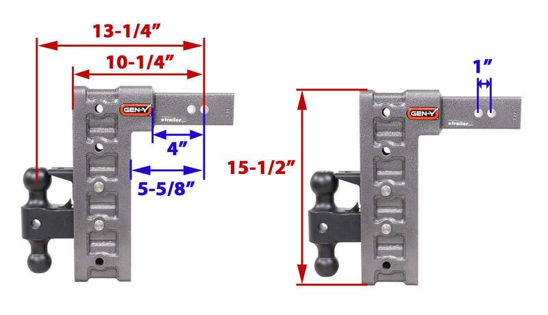 GEN-Y ADJUSTABLE 2-BALL MOUNT W/ STACKED RECEIVERS, 2-1/2" HITCH, 12" DROP OR RISE, 21K