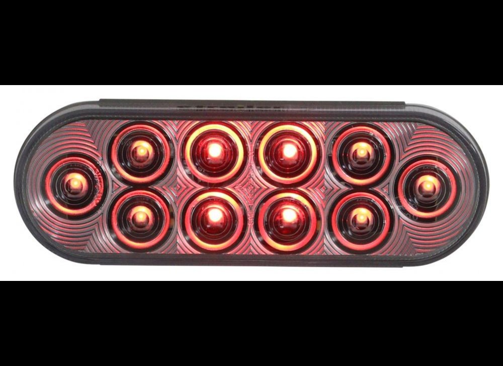 6-7/16" X 2-5/16" OVAL LED TRAILER TAIL LIGHT, STOP, TURN, 10 DIODE, CLEAR LENS, RED DIODES